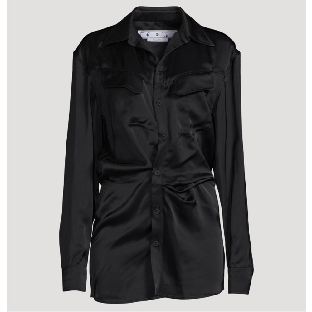 Off white twist satin shirt dress